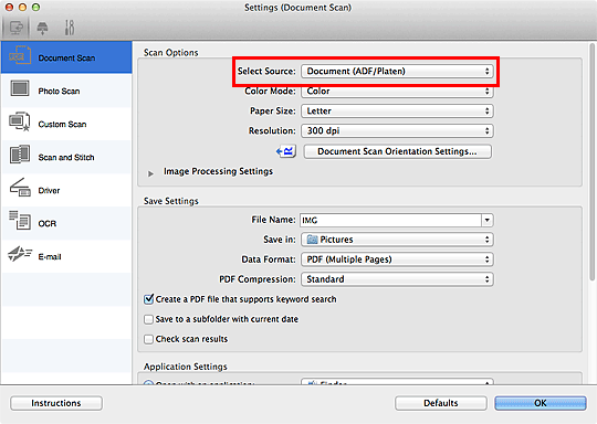 figure: Settings dialog